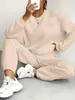 Conjunto de Duas Peças Europeu e Americano Transfronteiriço Primavera e Outono 2025 Novo Top Feminino de Tricô Torcido com Mangas Longas e Gola Redonda e Leggings