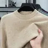 Suéter Pulôver Masculino de Gola Redonda para o Inverno de 2026, Tricô Grosso de 7 Pontos com Fio Fantasia e Lã, Camisa Base Térmica de Tricô