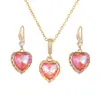 Nuevos Pendientes Colgante de Amor Juego Cristal de Color Forma de Corazón Pendientes de Circonita Pendientes para Mujer Transfronterizo Collar de Acero de Titanio