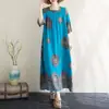 Bata de Noche de Algodón y Seda con Estampado Vintage para Mujer, Manga Corta de Verano, Corte Holgado, Tallas Grandes, Vestido Estilo Vacaciones para Mujeres de Mediana Edad y Mayores