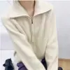 Cárdigan de Lana Estilo Coreano Solapa Cremallera Tejido Cardigan para Mujer Otoño Invierno Engrosado Gama Alta Suave Esponjoso Mangas Raglán Suéter Abrigo