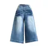 Pantalones capri de mezclilla para mujer de cintura alta, que ocultan el abdomen y estilizan, con un diseño elegante, corte casual y holgado, estampado de relámpagos, pierna ancha de longitud media para verano