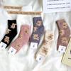 Meias de Coral Fleece Femininas Ursinho Fofo ins Tendência Meia de Cano Médio Feminina Inverno Espessadas Forradas com Fleece Meias de Casa Lua para Dormir