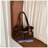 Elegante bolso de mano retro para mujer, nueva colección 2026, bolso de hombro de gran capacidad para el trabajo, con un diseño relajado y plisado y un color sólido