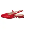 Zapatos de Ballet Slingback de Charol de Cereza para Mujer, Nuevos, Cuadrados, Mary Janes, Boca Baja Francesa, de una Sola Correa en la Punta