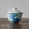 (Oferta especial) Tetera de Estilo Antiguo Tianqing Ru Kiln con Esmalte Craquelado y Tapa de Tres Piezas, Taza Maestra de Cerámica Azul y Blanca Taza de Degustación