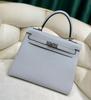 Piel de Vaca de Togo Hilo de Cera Cosido a Mano Costura Interior Bolso Clásico Kelly Platino Bolso de Hombro Cruzado para Mujer 28cm