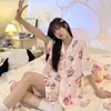 "Adorable Castorcito" Pijama Dulce y Fresco de Imitación de Algodón para Mujer, Conjunto de Verano con Dibujos Animados de Manga Corta que se Puede Usar Afuera como Ropa de Casa