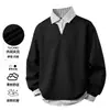 Outono de 2026 Novo Estilo Americano High Street Camiseta de Moletom Falsa de Duas Peças com Gola Camisa Masculina Tamanho Grande Casual Manga Longa Top Polo