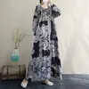 Foto Real de 25 Nuevos Estilos de Otoño Cuello Redondo Plisado Normcore Raglán Manga Larga Vestido Largo Estilo Vacacional para Mujer Falda Larga Holgada