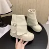 Zapatos de lona de suela gruesa para mujer Kalaia, zapatillas de caña alta retro nuevas de otoño, botines versátiles y modernos