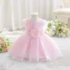Nuevo Estilo Vestido de Bautizo para Bebé de un Año Chal con Flores 3D para Bebé Vestido de Boda Vestido para Fiesta de Cumpleaños de Niña
