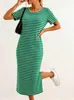 Estilo Nuevo Primavera/Verano 2026 Aliexpress Amazon Moda Transfronteriza Vestido de Rayas de Moda para Mujer con Diseño de Abertura