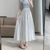 2024 Costura Branca Saia de Verão Mulheres Cintura Alta Cor Sólida Emagrecimento All-match Saia Grande A- linha Casual Midi Dress
