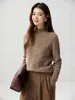 Otoño e Invierno Nuevo Suéter de Cachemira con Botones de Flor de Cuello Semi-Alto para Mujer, Jersey Grueso de Manga Larga, Ropa de Punto Base para Mujer
