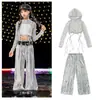 Disfraz de Niña de Jazz Baile Callejero de Jazz Fresco y Atractivo Traje para Niña Grupo de Chicas de Moda Sudadera con Capucha Crop Top Disfraz de Presentación