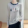 Camiseta de Manga Larga a Rayas para Mujer Nueva de Otoño e Invierno, Cuello Redondo Clásico, Camiseta Básica, Suministro Directo de Fábrica, Top Básico Versátil, Venta al por Mayor
