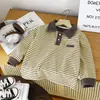 Polo de Terciopelo para Niños Otoño e Invierno Nuevo Manga Larga Cuello Solapa Camiseta Rayada para Niños Ropa Interior Térmica para Niños Medianos y Grandes