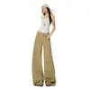 Verano 2026 Nuevos Jeans de Trabajo de Pierna Ancha Estilo Americano de Moda Color Caqui Diseño Holgado Adelgazante Scimitar para Mujer