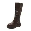 Botas de motocicleta de moda para otoño con detalles plisados, diseño versátil de suela gruesa convertible, nuevas botas largas de doble uso para mujer, estilo de caña alta