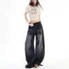 Jeans de perna reta estilo retrô americano para mulheres, novo estilo primavera e outono, com costuras em blocos, calça larga estilo rua para homens, moderna