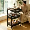 Estantería de almacenamiento con carrito pequeño móvil usado para sala de estar, dormitorio, mesita de noche, mesa auxiliar de sofá, mesa de centro, estante de almacenamiento para snacks