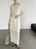 Taochuan Elegante Top Asimétrico de Punto Fino de Manga Corta con Hombros Descubiertos y Cinturón para Mujer Yl665-2