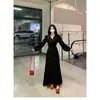 Tela Original, Doble Capa + Forro, Vestido Largo Negro de Estilo Francés con Cuello en V y Lunares, Vestido Largo Muy Hermoso y Elegante