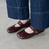 Zapatos Mary Jane de Piel de Oveja con Suela Silenciosa 2025 Otoño Sueltos y Generosos Punta Cuadrada Planos con Hebilla Zapatos de Flores para Mujer