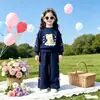 Conjunto de sudadera dulce de dibujos animados para niñas de principios de otoño y pantalones de pierna ancha, nuevo conjunto casual de dos piezas para niños con lazo de primavera