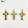 Wt-P2045 Más Vendido Clásico Cruz Turquesa Rojo Jade Amatista Piedra Chapado en Oro de 18 Quilates Accesorios de Collar Colgante