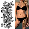 Suministro Transfronterizo de Calcomanías de Tatuajes de Flores a Boceto, Calcomanías de Tatuajes a Boceto, Tatuaje de Flor Rosa Flor Blanco y Negro