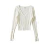 2024 Nuevo Cardigan de Punto Elegante de Manga Larga con Cuello en V Ajustado para Otoño e Invierno Camisa Base Gris para Mujer Trbottomy Top