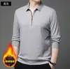 Camiseta de manga larga con solapa y media cremallera para hombre, invierno, forro polar, engrosada, negocios casual, color liso, base, polo
