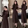 Conjunto de moda gestante outono e inverno 2026 nova camisa base elegante de gola semi-alta com vestido colete de laço