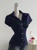 Camisa Feminina Manga Curta Slim Casual Diária para Trabalho, Estampa de Bolinhas, Exportação Europeia e Americana 2025, Mais Vendida