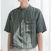 Camisa de manga corta con cuello mao estilo japonés para hombre, camiseta holgada y ligera, camisa de pullover transpirable retro casual de moda para verano