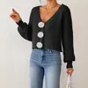 Cárdigan de Punto para Mujer con Botón Decorativo Hecho a Mano con Ganchillo Estilo Europeo y Americano Transfronterizo Suéter de Punto Chaqueta Corta de Moda Callejera