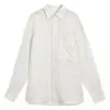Camisa listrada de manga longa em linho puro estilo Old Money, outono e inverno, unissex, elegante e versátil para o trabalho, com gola de lapela