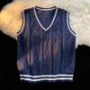 Colete Tricotado Decote V Estilo Universitário Tendência Outono Roupa Exterior Casal Suéter Sem Mangas Versátil Colete de Lã Solto para Homens