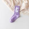 Corea del Sur ins calcetines modernos morados con flor de amor para mujer a media pantorrilla estilo dulce universitario lindos calcetines deportivos