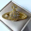 Broche Saturno Diamante Completo Emperatriz para Mujer, Accesorio de Moda Otoño e Invierno, Elegante y Lujoso Planeta Grande Versátil Broche de Tendencia