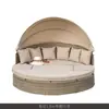 Cama de Descanso Tecida para Exterior para Villa, Piscina, Varanda, Pátio, Cama Redonda Grande para Pousada, Cama de Descanso Grande de Rattan à Prova d'Água e Resistente ao Sol