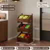 Prateleira de armazenamento de cozinha de madeira maciça multicamadas móvel de piso, cesta de lanches e frutas, prateleira de armazenamento multifuncional para casa para espaços estreitos