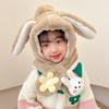 Bonito sombrero y bufanda de conejo con flores para niños, bufanda cálida para el cuello de otoño e invierno, gorro de felpa con orejas de conejo de dibujos animados