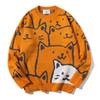 Suéter de Punto con Cuello Redondo de Gato de Dibujos Animados Nuevo para Otoño e Invierno para Hombre, Holgado, para Pareja, Estudiantes, Estilo Coreano, Chaqueta Casual de Moda