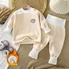 Ropa interior térmica para niños, ropa interior gruesa de otoño e invierno para bebés, ropa de otoño para niños y niñas, pantalones largos con forro polar para el hogar