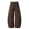 Calça Casual Reta com Textura Sarja Han Lu Masculina Estilo Outono Silhueta Retrô Solta Bloco de Cores Costura de Contraste Calça Longa Foice