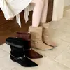 Botines de Moda Francesa Elegantes para Otoño/Invierno 2026, Punta Fina, Tacón Grueso Bajo, Hebilla de Cuero con Remache