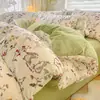 Nuevo Juego de Cuatro Piezas de Terciopelo de Leche Terciopelo Coral Espesado Otoño e Invierno Sábanas, Fundas de Edredón, Sábanas Ajustables y Ropa de Cama